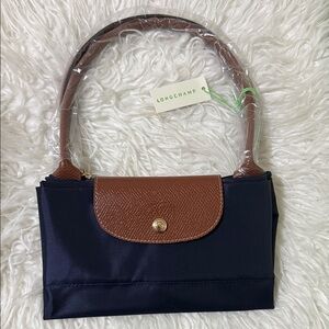 Longchamp Classic Tote in Deep Blue and Rich Brown